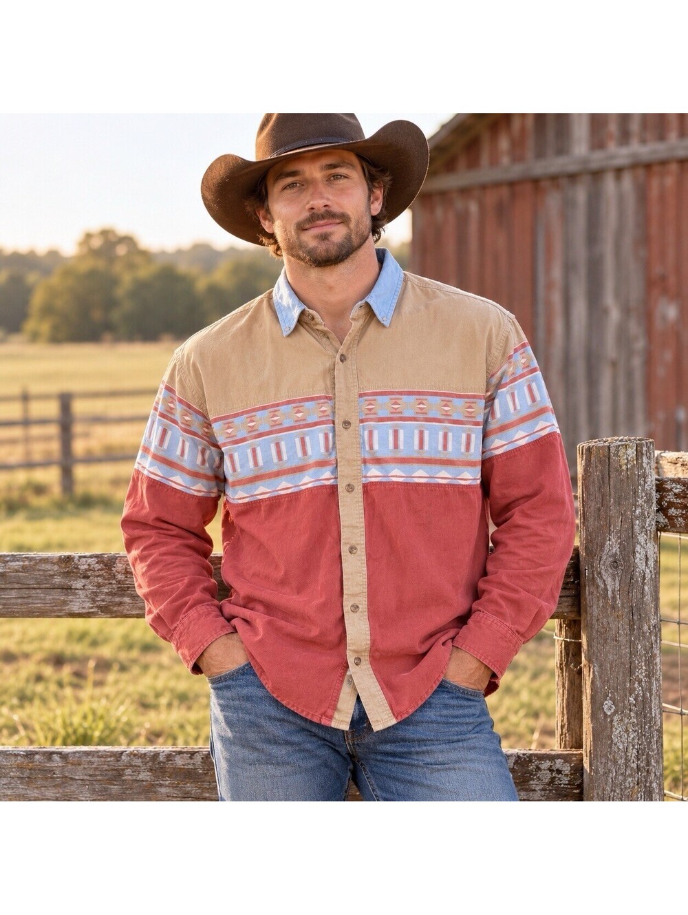 Vintage 90s Gordon & James Shirt XL Aztec Southwestern Colorblock Cotton